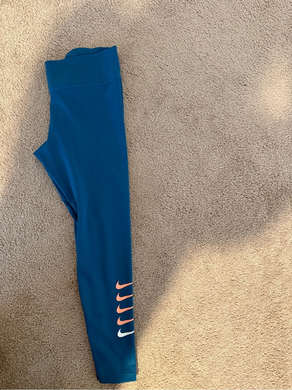 Nike Women’s Teal Blue Leggings with Pink and White Swoosh Stack
